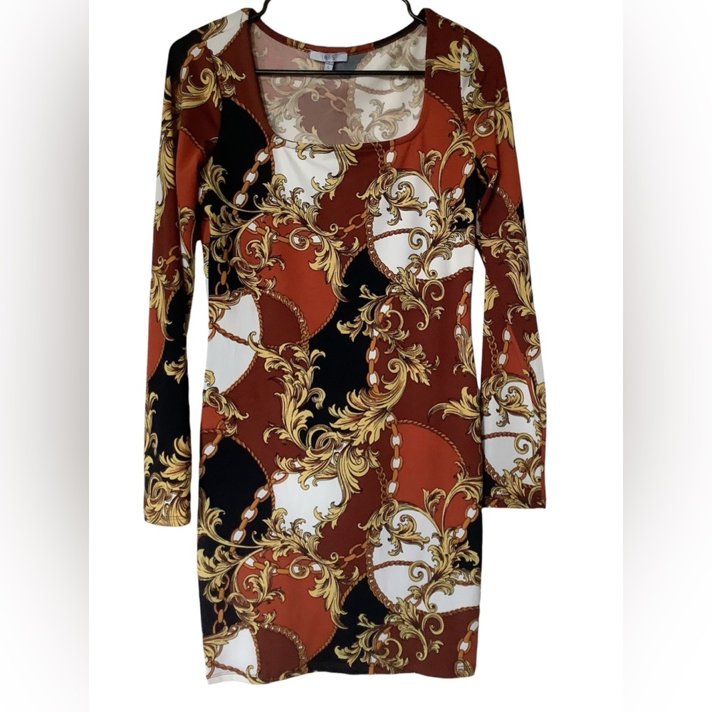 Iris Brown and Black Long Sleeve Bodycon Dress